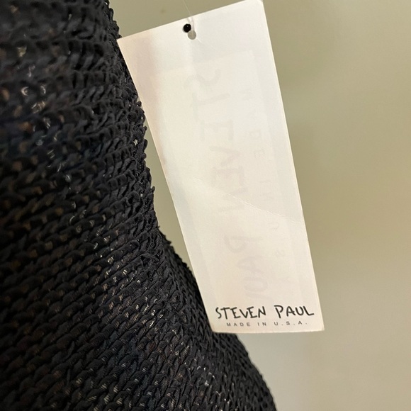 Steven Paul Made In USA Black Knit Crochet Top Short Sleeves Size L NWT - Picture 7 of 8